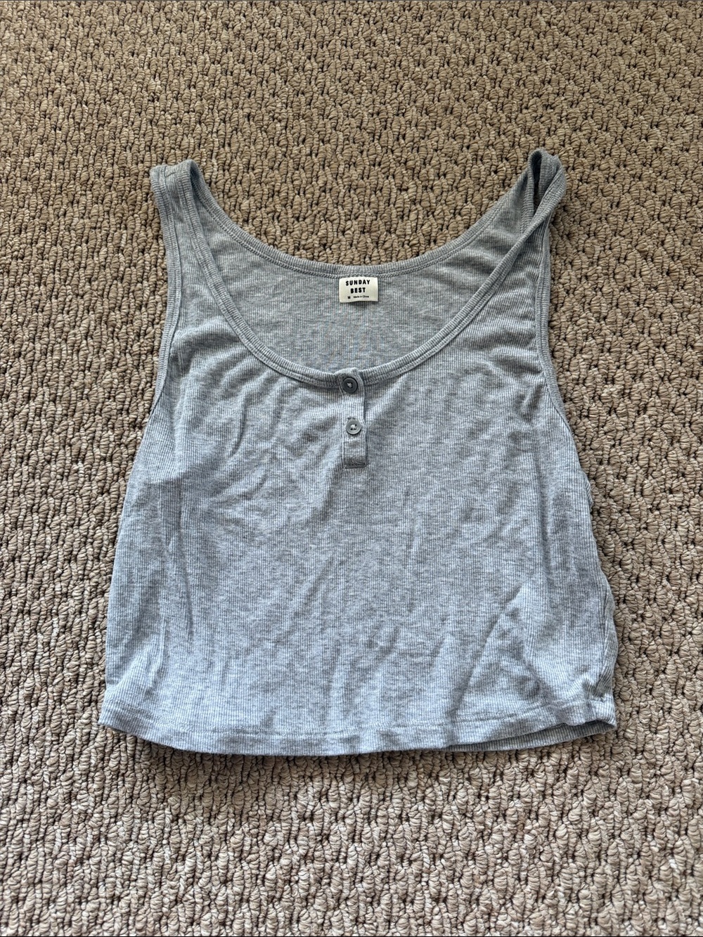 Sunday Best Gray Ribbed Henley Tank Top